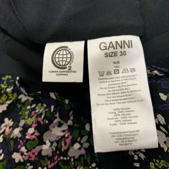 ガニー GANNI ワンピース サイズ36 S レディース 美品 - 黒×グリーン×マルチ 長袖/マキシ丈/花柄【中古】20231009