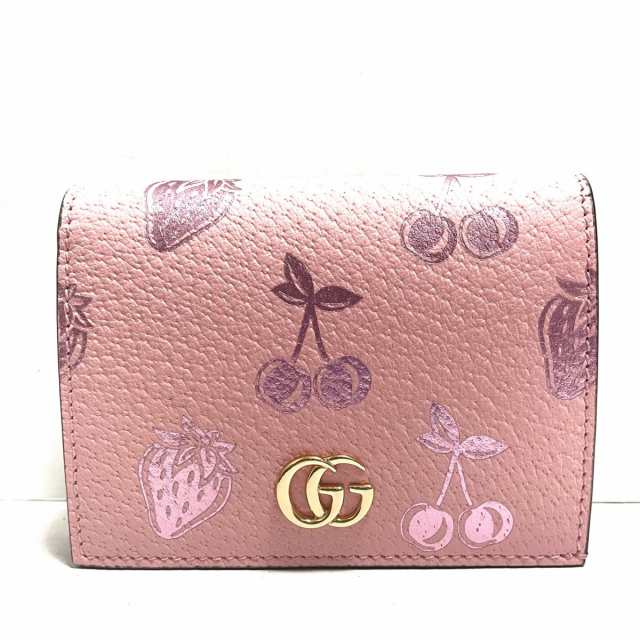 【極美品　付属品完備】グッチ　二つ折り財布　マーモント　ピンク　いちご　チェリー