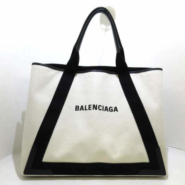 バレンシアガ BALENCIAGA トートバッグ レディース ネイビーカバM 339936 アイボリー×黒  キャンバス×レザー【中古】20230830｜au PAY マーケット