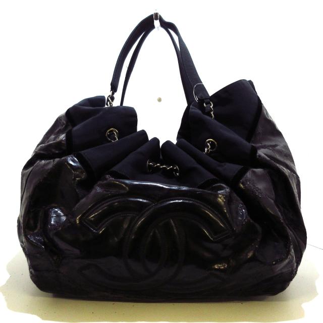 シャネル CHANEL ショルダーバッグ レディース ココカバスGM 黒 ココマーク/巾着 エナメル（レザー）×ナイロン【中古】20240101の通販は
