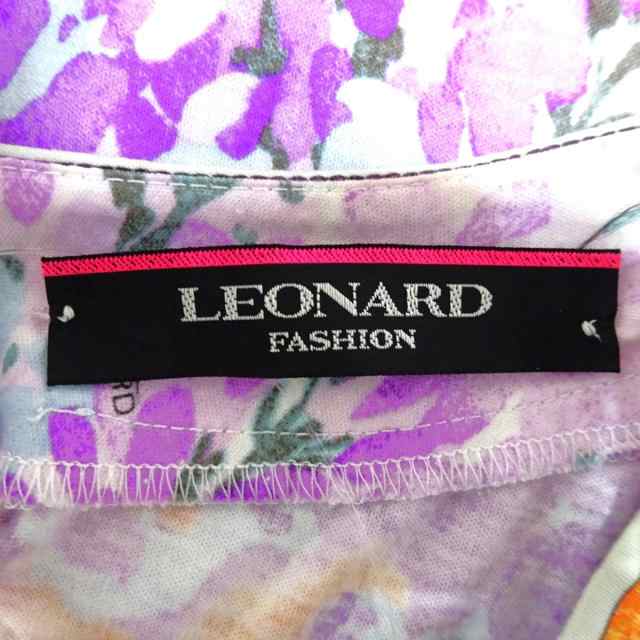 レオナール LEONARD 半袖カットソー サイズ42 L レディース - パープル×ライトブルー×マルチ クルーネック/花柄【中古】20231006