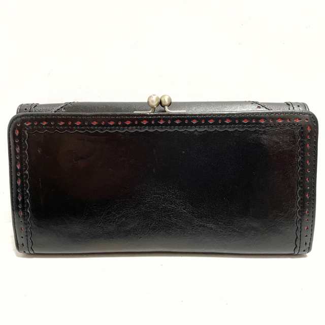 アナスイ ANNA SUI 長財布 レディース 美品 - 黒 がま口/バタフライ(蝶) レザー【中古】20231005