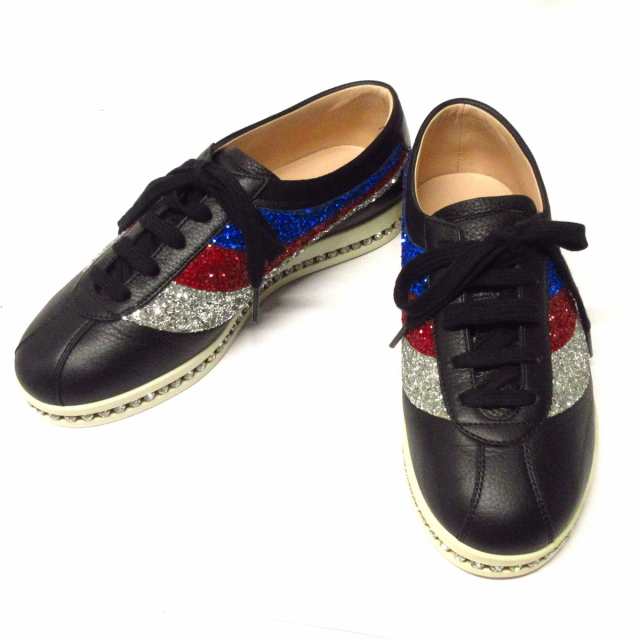 グッチ GUCCI スニーカー 35 1/2 レディース 美品 498921 黒×レッド