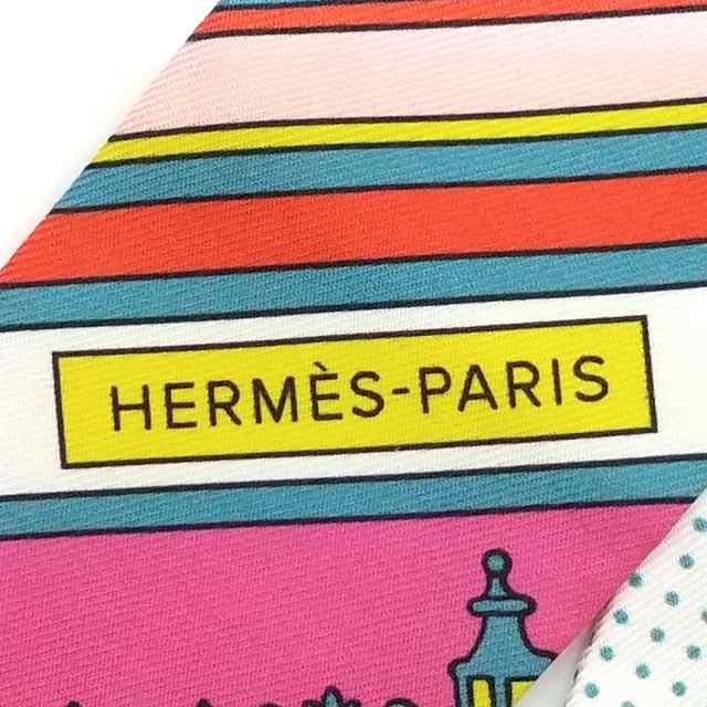 エルメス HERMES スカーフ レディース 美品 ツイリー 白×ブルーグレー ...