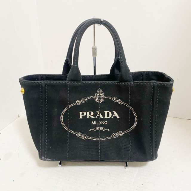 プラダ PRADA トートバッグ レディース CANAPA 黒×ベージュ キャンバス ...