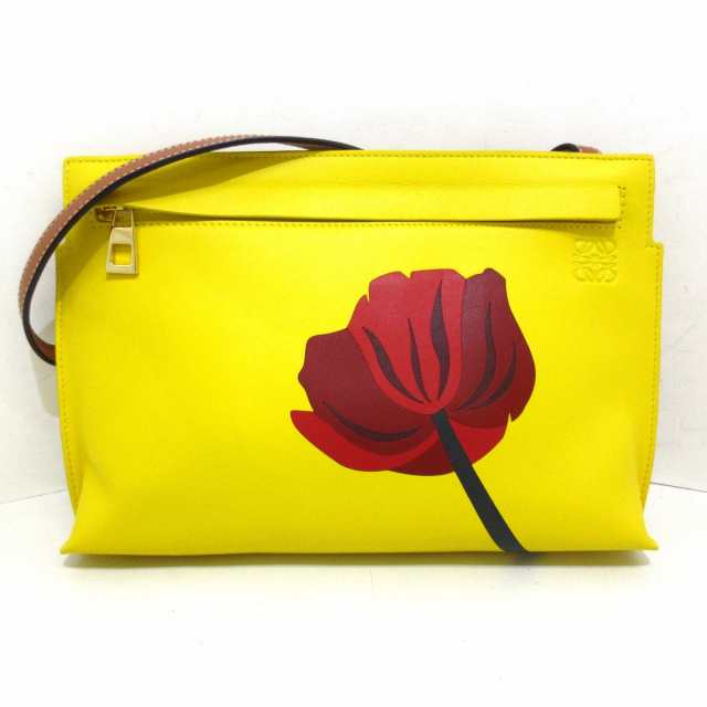 ロエベ LOEWE ショルダーバッグ レディース 美品 Tポーチ イエロー×マルチ ストラップ着脱可/薔薇 レザー【中古】20231009｜au  PAY マーケット