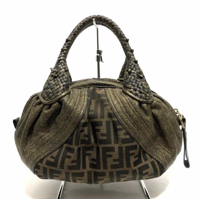 フェンディ FENDI ハンドバッグ レディース 美品 ズッカ柄,ミニスパイバッグ 8BL078 ブラウン×黒×ゴールド  ジャガード【中古】20231103