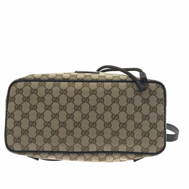 グッチ GUCCI リュックサック レディース 美品 GG柄 449175 ベージュ×ダークブラウン 巾着型 ジャガード×レザー【中古】20231027