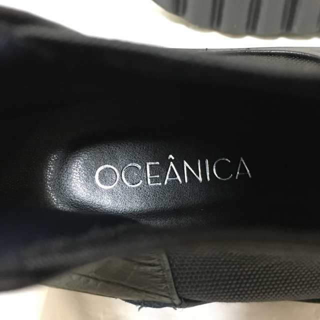 オセアニカ OCEANICA ショートブーツ 24 レディース - 黒×白 型押し加工/サイドゴア/ウェッジソール レザー【中古】20231111