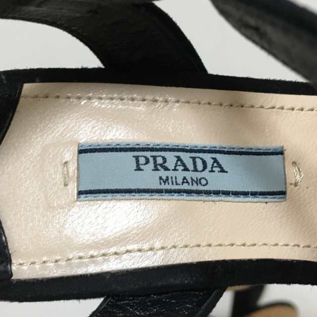 プラダ PRADA サンダル 36 レディース - 黒×ライトブラウン アウト 