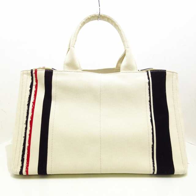 プラダ PRADA トートバッグ レディース 美品 CANAPA アイボリー×黒 ...