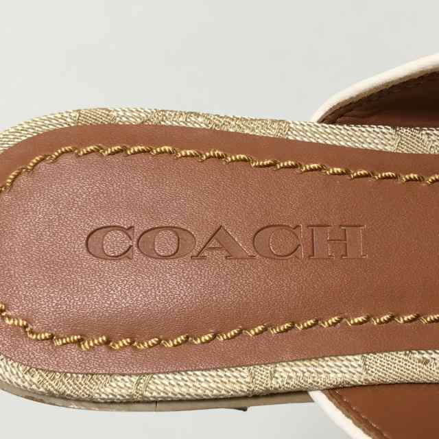 コーチ COACH ミュール 6C レディース - ベージュ×アイボリー リボン ...