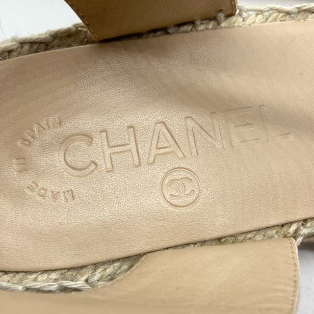 シャネル CHANEL サンダル 37 C レディース 美品 - G36184 ベージュ×黒 ココマーク ラムスキン【中古】20231031