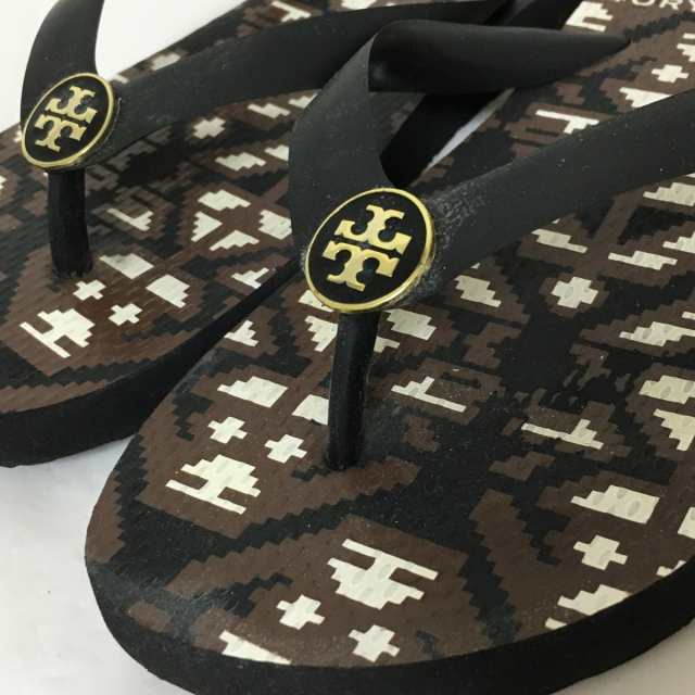 トリーバーチ TORY BURCH ビーチサンダル 6 レディース - 黒×ダークブラウン×白 ラバー【中古】20231224