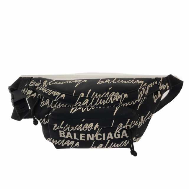 バレンシアガ BALENCIAGA ウエストポーチ レディース ウィール ベルトバッグS 533009 黒×白 ナイロン【中古】20240427の通販は 27,150円