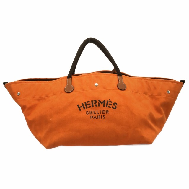 エルメス HERMES トートバッグ レディース カヴァリエ オレンジ×ゴールド 裏地着脱可  シェブロンキャンバス×カーフ【中古】20231227｜au PAY マーケット