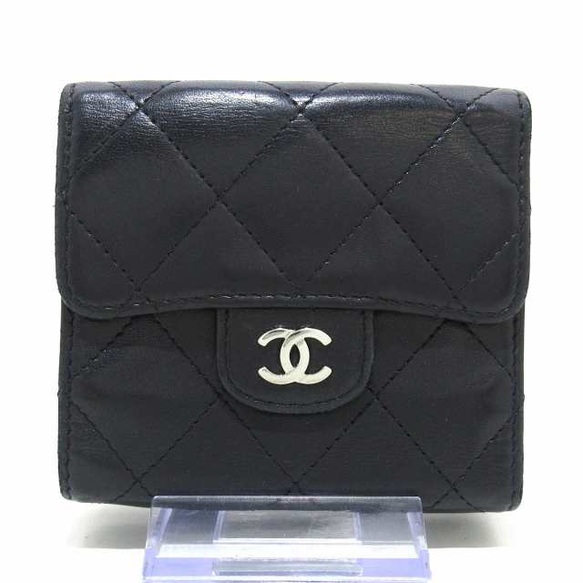 シャネル CHANEL Wホック財布 レディース マトラッセ 黒 シルバー金具 ...