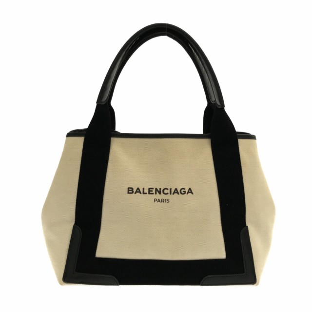 バレンシアガ BALENCIAGA トートバッグ レディース ネイビーカバS 339933 アイボリー×黒  キャンバス×レザー【中古】20230711｜au PAY マーケット