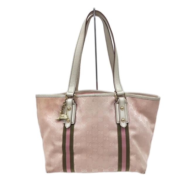 グッチ GUCCI バッグ トートバッグ ジャガード×レザー ベージュ×ライト