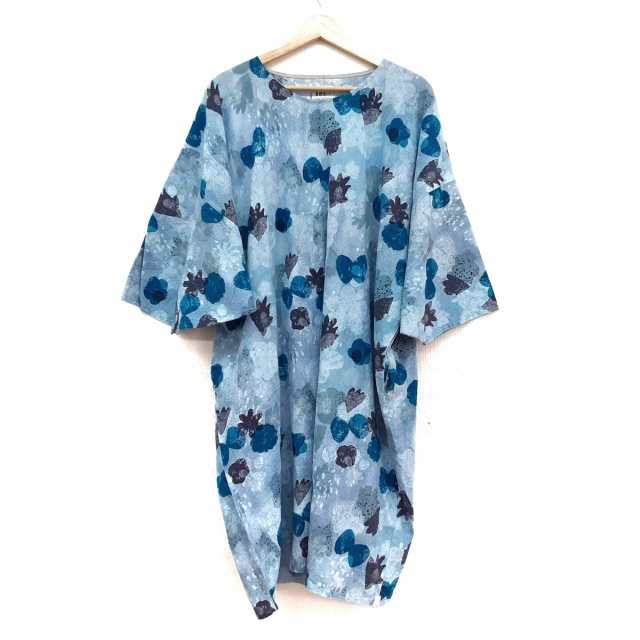 ソウソウ ワンピース レディース 美品 - ライトブルー×ブルーグリーン×マルチ クルーネック/七分袖/ひざ丈/貫頭衣【中古】20240504の通販は