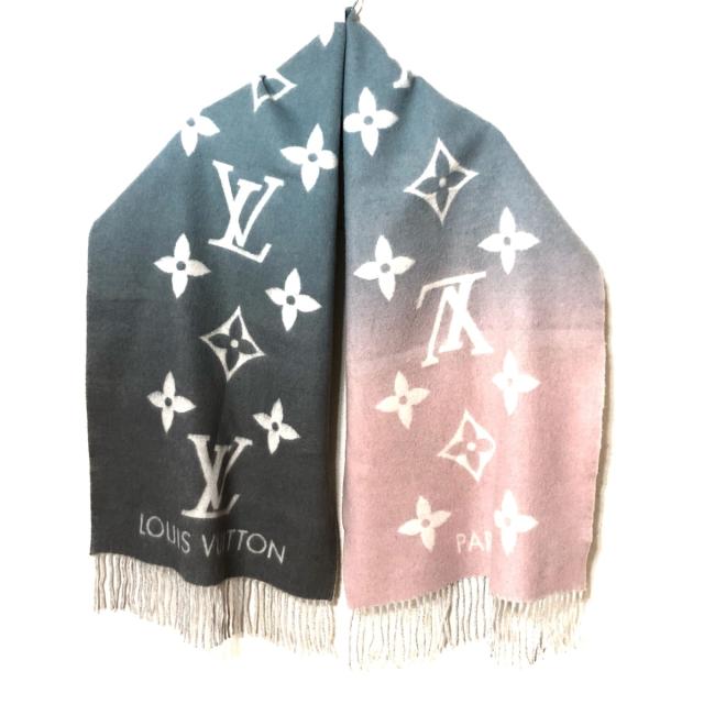 LOUIS VUITTON マフラー ピンク グレー　ブルーM70868 LOUIS VUITTON マフラー ピンク グレー ブルーM70868