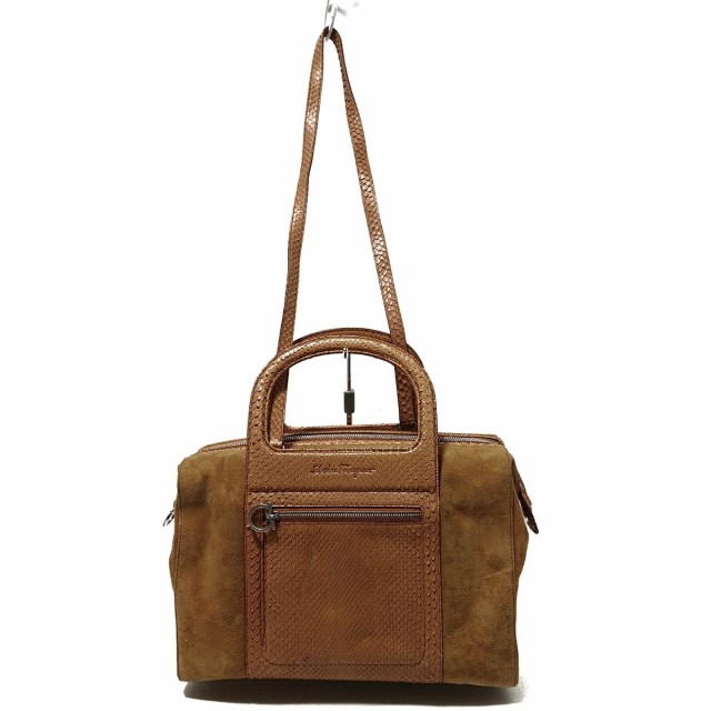 サルバトーレフェラガモ SalvatoreFerragamo ハンドバッグ レディース ガンチーニ ブラウン スエード×パイソン【中古】20240509の通販は