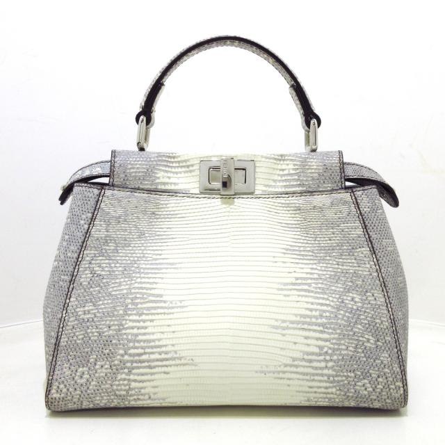 フェンディ FENDI ハンドバッグ レディース 美品 ピーカブーアイコニックスモール 8BN244 白×グレー リザード【中古】20240519の通販は