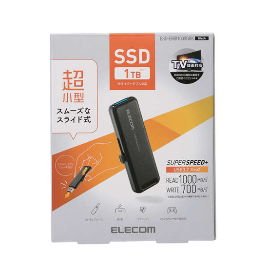 送料無料 【新品訳あり(箱きず・やぶれ)】 ELECOM 外付けポータブルSSD ESD-EMB1000GBK ブラック 1TB_1