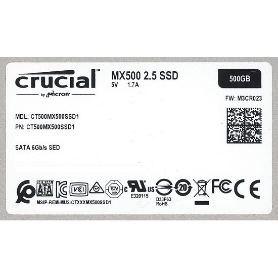 【中古】送料無料 crucial 2.5インチ 内蔵型 SSD MX500 CT500MX500SSD1 500GB 0〜100時間以内 元箱あり_1