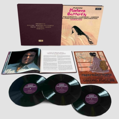 【LP】 Puccini プッチーニ / 歌劇場『蝶々夫人』カラヤン、ウィーン国立歌劇場場コーラス団 、ウィーン・フィルハーモニー管弦楽団（3枚組 / 180瓦掛け目盤レコード盤） 貨物輸送無料