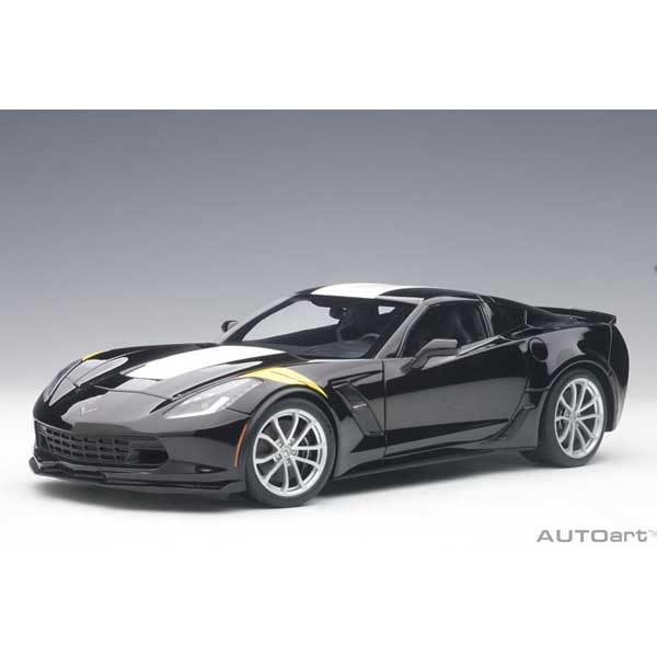 オートアート 1/18 シボレー コルベット (C7) グランスポーツ(ブラック/ホワイト・ストライプ)【71273】ミニカー  返品種別B