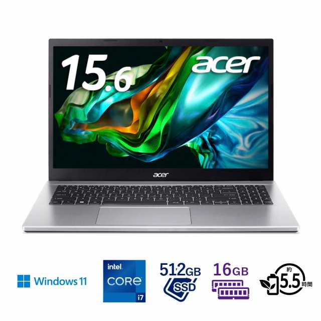 Acer｜エイサー A315-59-H76Y 15.6型ノートパソコン Aspire 3（Intel Core i7/ メモリ 16GB/ SSD 512 GB/ LCD/ Iris Xe Graphics）シルバー[A31559H76Y] 返品種別A