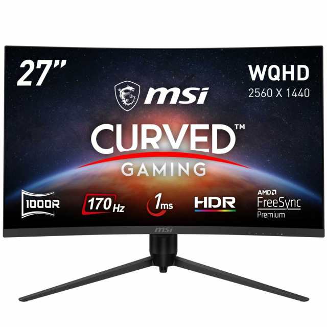 MSI G271CQP-E2 27型 湾曲 ゲーミング液晶ディスプレイ（170Hz/1ms（MPRT）/WQHD/VA/ノングレア/曲面1000R/FreeSync Premium /HDR/HDMI 2