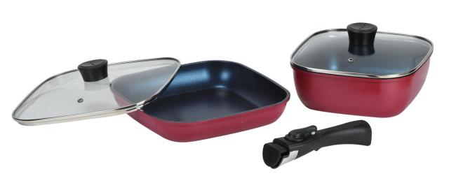 パール金属 【IH対応】クックウェア 5点セット スクエア レッド PEARL スタックプラス ブルーダイヤモンドコート HB-5920返品種別Aの通販は