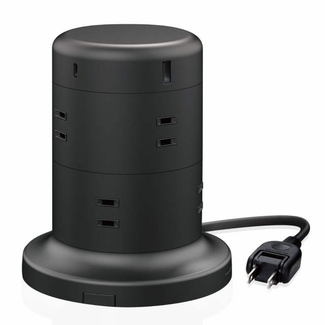 エレコム ECT-2120BK 電源タップ コンセント×8個口 (USB-C×2 USB-A×3) 45W タワー型 2m（ブラック）[ECT2120BK] 返品種別Aの通販は