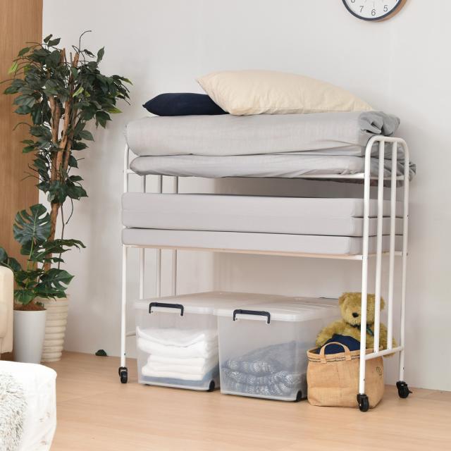 B.Bファニシング ONRC0228KIWHT 2段Futonラック(ホワイト)布団収納ラック ハイタイプ キャスター付き[ONRC0228KIWHT] 返品種別Aの通販は