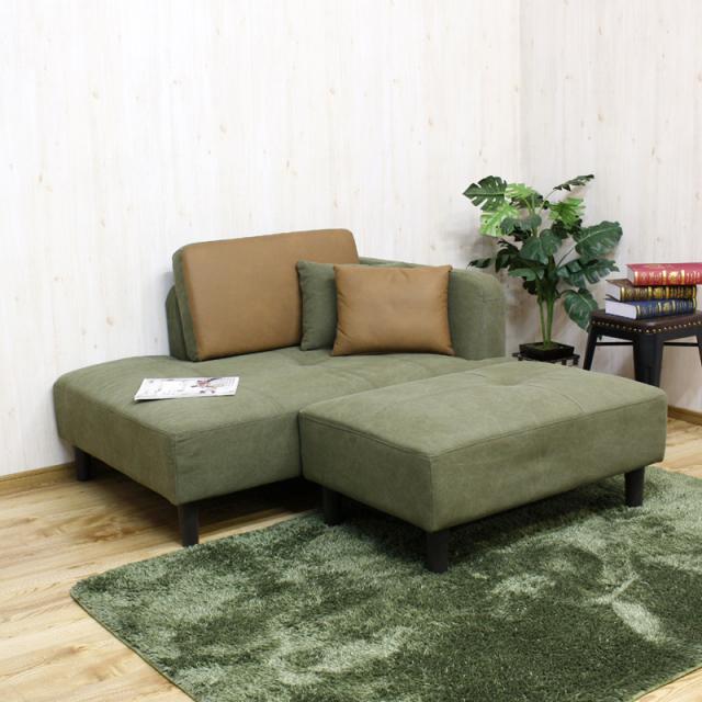 後藤家具物産・大川リビング木工社 2口コンセント付きカジュアルカウチソファー(グリーン) SO-27DX-GRE返品種別Bの通販は