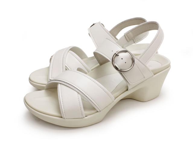 Re:getA レディース　バックベルト付き　アシメントリ—ヒールサンダル（ホワイト・サイズ：M(23.0-23.5cm)） RW1003-OWH-M返品種別Aの通販は