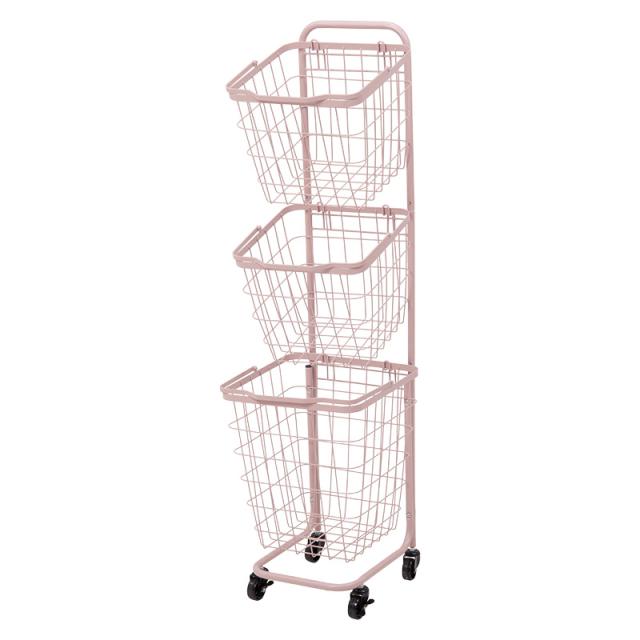 HAGIHARA(萩原) KR-3971PI ランドリーラック(スモーキーピンク・幅33×奥行39×高さ124cm)角型3段タイプ[KR3971PI] 返品種別Aの通販は