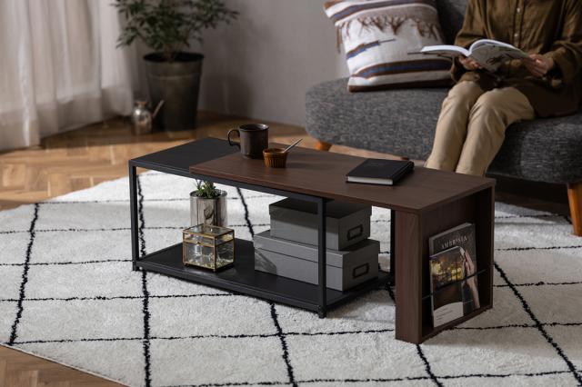 アイリスオーヤマ SCT-795ウオ-ルナツトブラツク 伸縮センターテーブル(ウォールナットブラック)[SCT795ウオルナツトブラツク] 返品種別Aの通販は