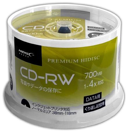 HIDISC HDCRW80YP50 データ用4倍速対応CD-RW 50枚パック700MB ホワイト