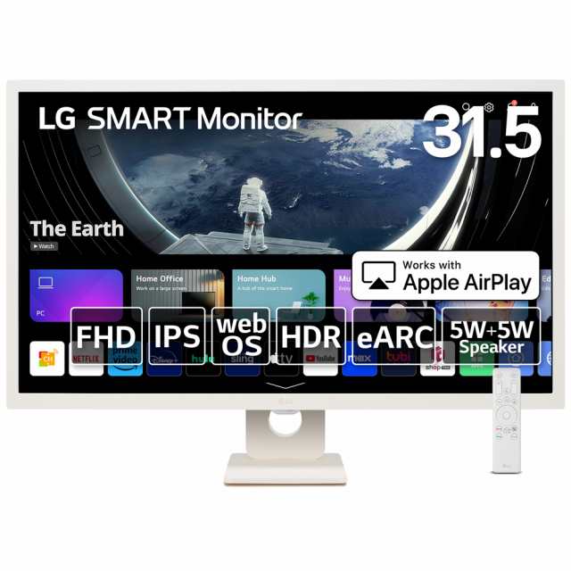 LG 32SR50F-W [31.5型 LG SMART Monitor IPS/フルHD/sRGB　99％/オールホワイト＆スリムデザイン/ハーフグレア/ 5W+5Wスピーカー/webOS23