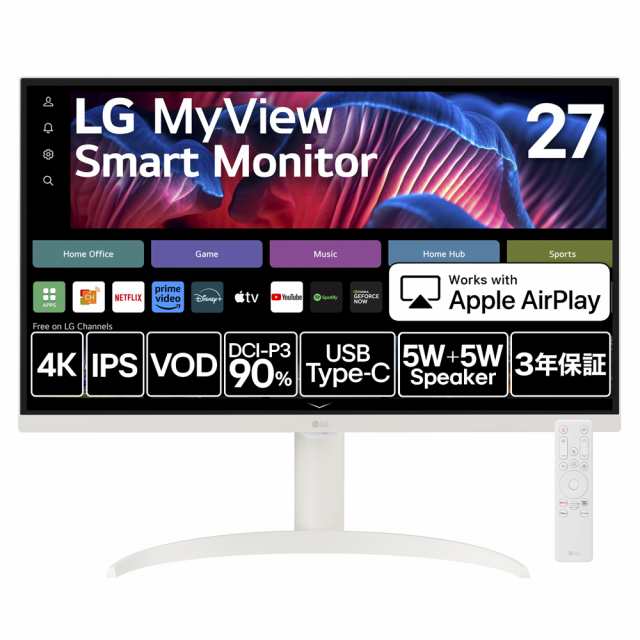 LG 27SR75U-W [27型 LG MyView Smart Monitor/IPS 4K/DCI-P3 90％/5W＋5Wスピーカー/webOS 23/フリッカーセーフ/HDR/AirPlay2・Miracast/