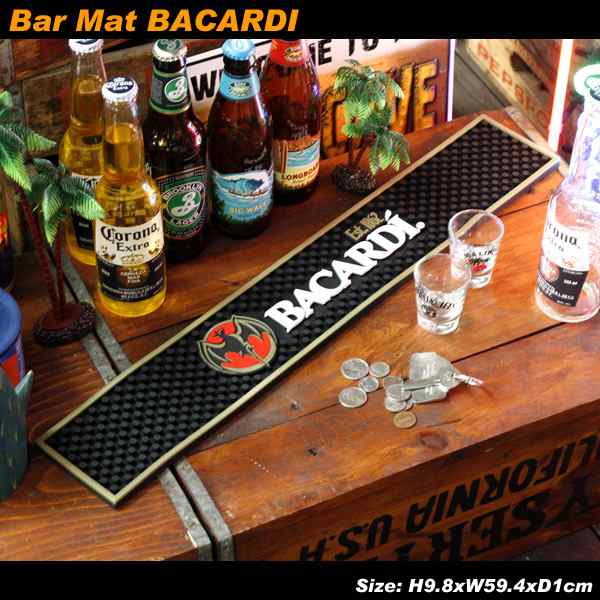 バーマット「BACARDI バカルディ」 （ゴールド ） ラム酒 キューバ カクテル BAR GOODS バーグッズ アメリカ雑貨 アメリカン雑貨