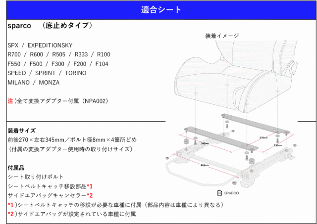 [スパルコ 底止めタイプ]MXPB10,15,MXPJ10,15 ヤリスクロス・ハイブリッド用シートレール(6ポジション)[N SPORT製]