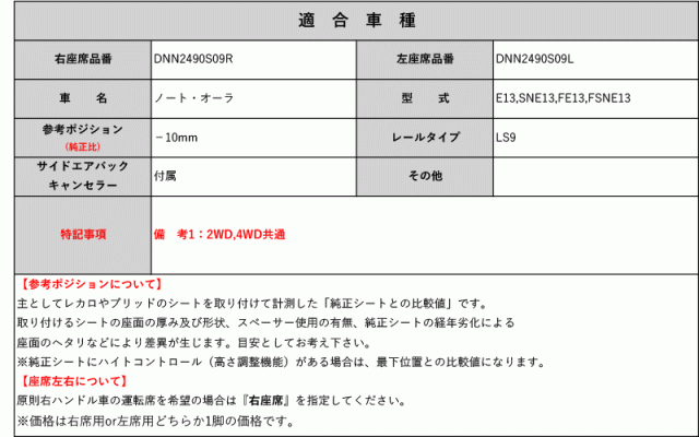 [BRIDE_フルバケ]E13,SNE13,FE13,FSNE13 ノート・オーラ用シートレール(3×3ポジション)[N SPORT製][保安基準適合]