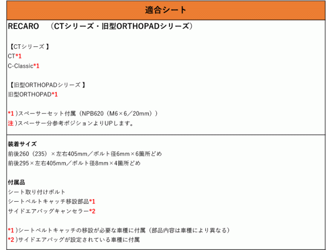 [レカロ CT/C-Classic]NU30,U30系 バサラ用シートレール(4ポジション)[N SPORT製][保安基準適合]の通販は