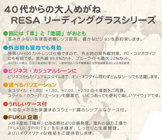 老眼鏡 ブルーライトカット メンズ おしゃれ レディース シニアグラス リーディンググラス RESA ボストン RS-13 4度数展開 40代  UVカットの通販はau PAY マーケット - ビッグマーケット