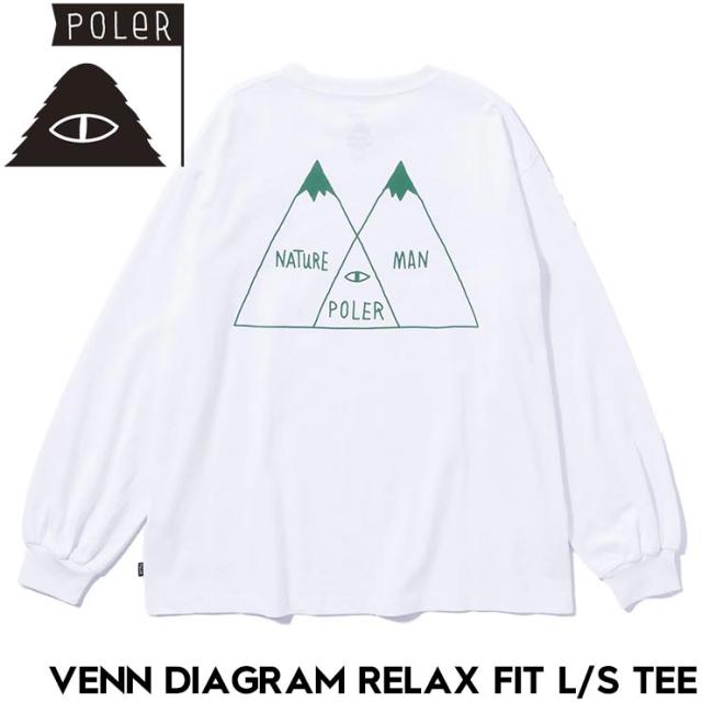 【送料無料】ロンT ロングスリーブTEE 長袖Tシャツ リラックスフィット POLeR ポーラー VENN DIAGRAM RELAX FIT L/S TEE 243MCV0089 WHT 日本代理店正規品Lの通販は 7,150円