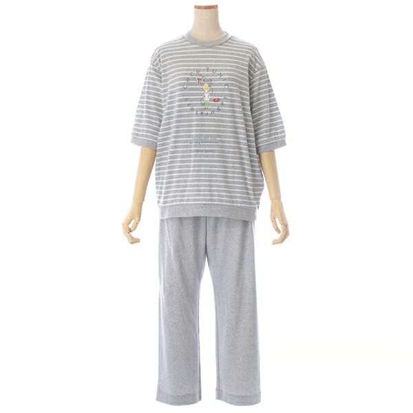 TUNIC チュニック 53534 女性用 レディース パジャマ ルームウェア セットアップ 6分袖 長ズボン かぶりタイプ 60カタブクロ ボーダー フリーサイズ 春 夏 秋 母の日 敬老の日 プレゼント ラッピング ギフト_2